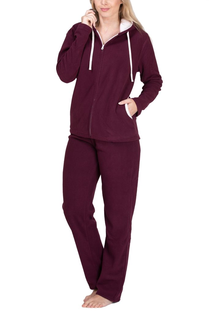 SLOUCHER Fleece-Anzug Hausanzug aus wärmenden Fleece für Damen ; bordeaux , 48/50