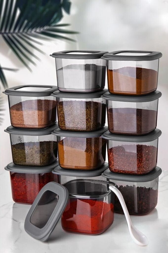 Hermia Concept, BNMPOLYAS12-5KAS, Vorratsdosen, Aufbewahrungsboxen-Set (12-teilig), Anthrazit, Plastik, 10 x 10 x 9,5 cm