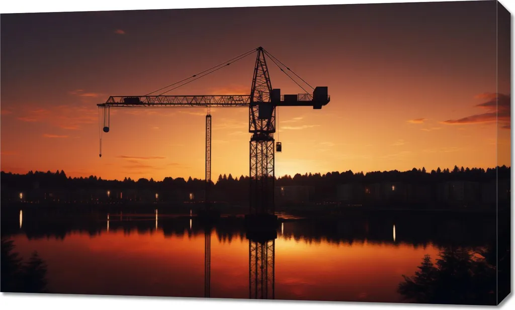 Tableau Image 100 x 60 cm Crépuscule au-dessus de la grue Déco Murale