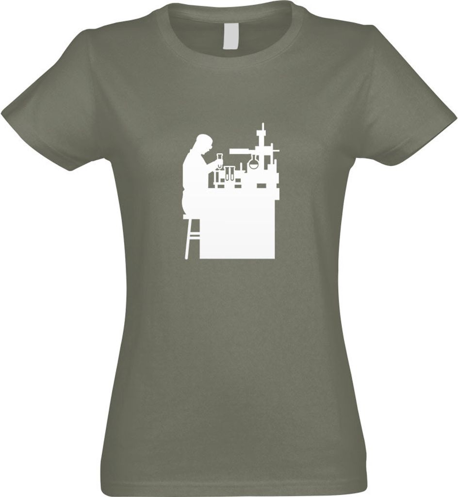 Kiwistar - T-Shirt tailliert - Damen - Olive - Laborant Labor Figur - mit Motiv Bedruckt - Funshirt Design - Sport - Freizeit - Damen - M