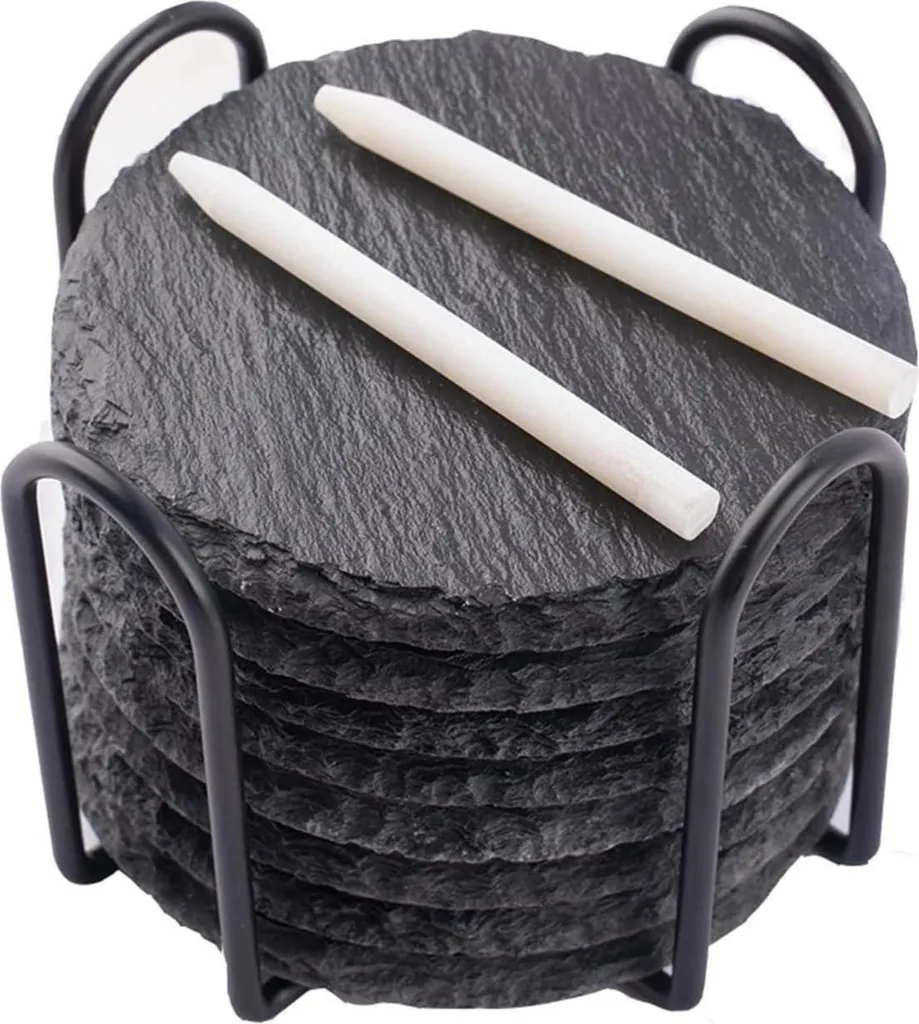 Set 8 Sottobicchieri Ardesia 10x10cm con Supporto - Eleganza Naturale