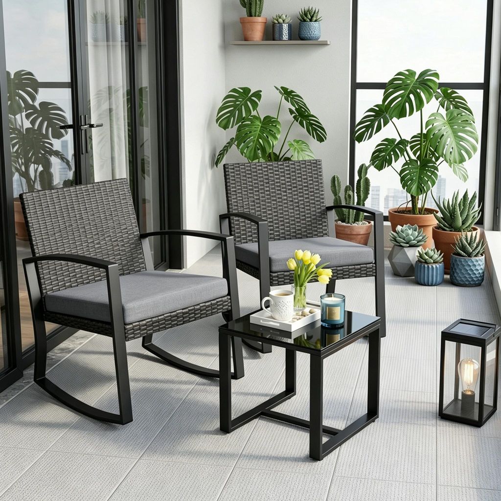 BEALIFE WR210 Balkonset mit 2 Stühlen & Tisch | Poly-Rattan Produktbild 