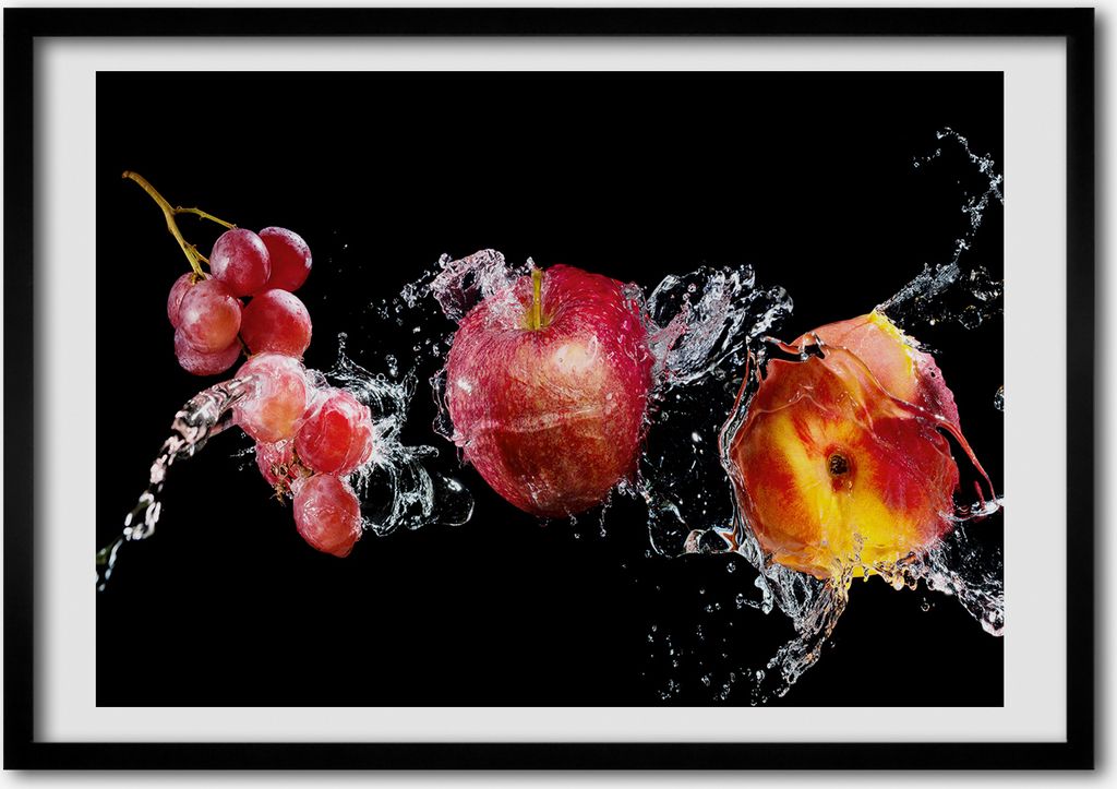 Bild - Bilder - Bilderrahmen - 70 cm x 50 cm - MDF-Rahmen, Wandkunst Obst und Wasser