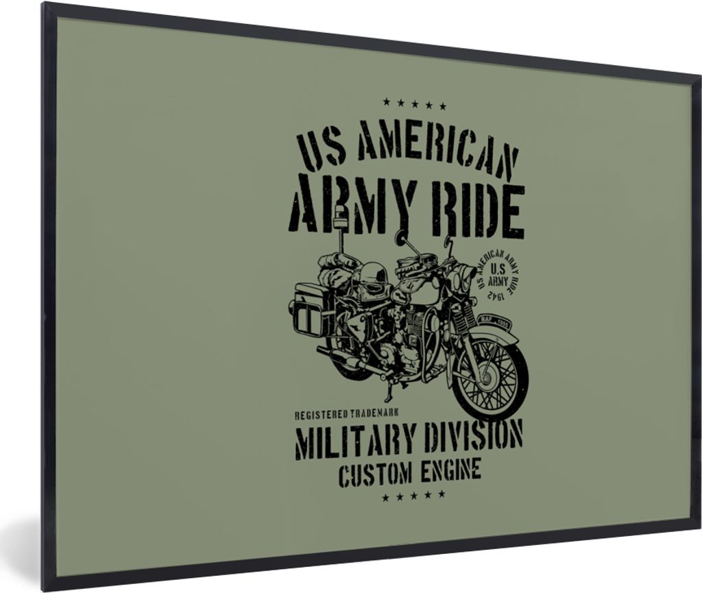 MuchoWow MuchoWow Gerahmtes Poster Mancave - Motor - Grün - Vintage 60x40 cm - Poster mit zchwarzem Bilderrahmen - Printing - Wanddeko Schlafz...