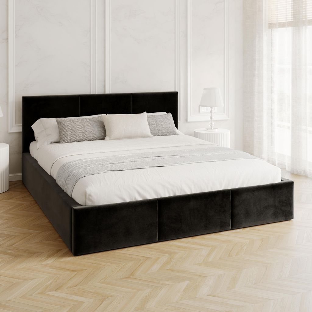 FDM Bett AMBER Paris 120x200 cm Polsterbett mit Lattenrost aus Metall Bettkasten Stauraumbett Samt schwarz