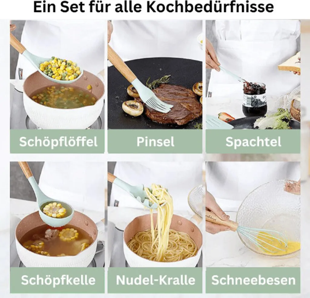 Mestoli in Silicone Alimentare Set 12 Pezzi - Utensili Cucina Antiaderenti