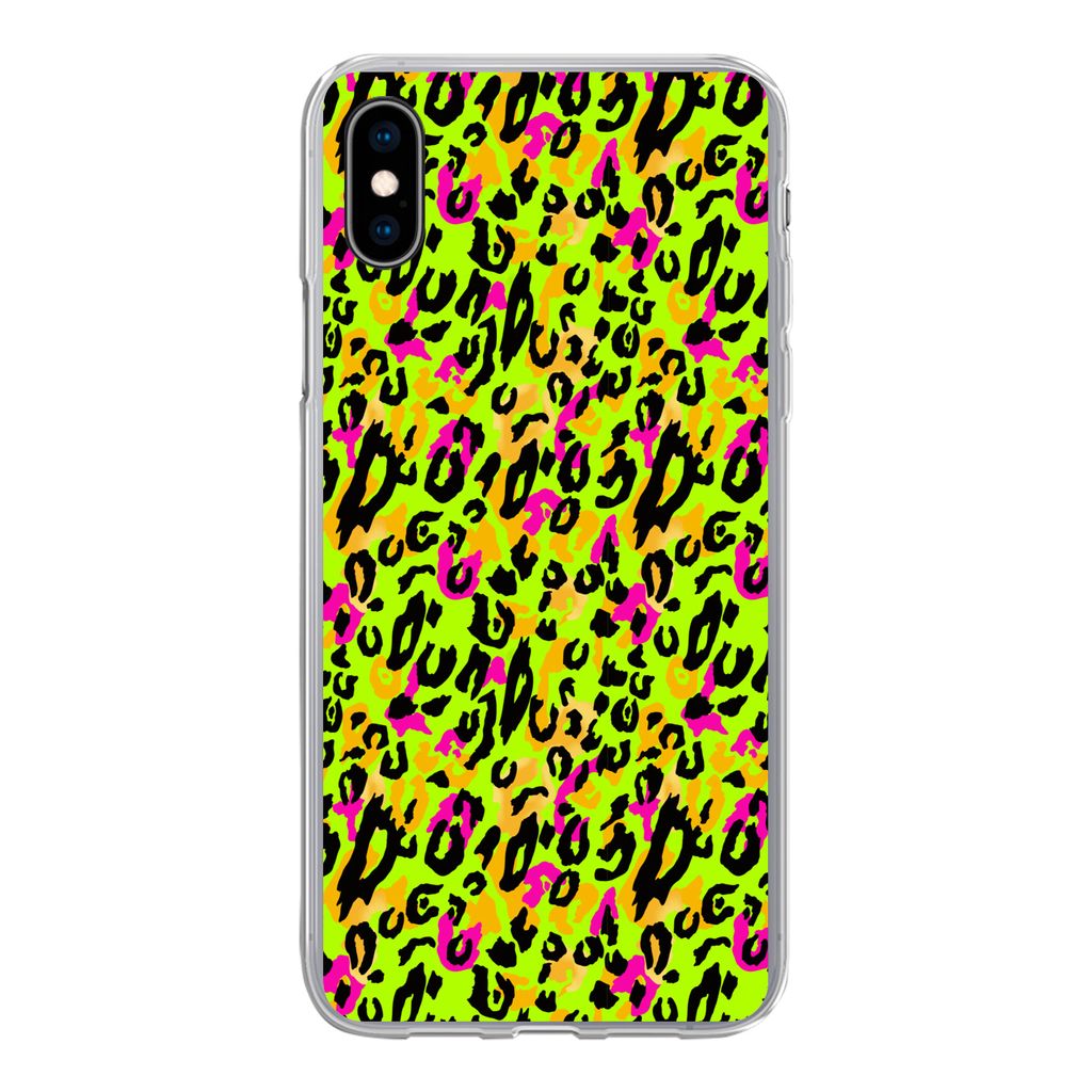 MuchoWow Handyhülle Schutzhülle Hülle für iPhone Xs Tierprint - Panther - Neon - Gelb Silikon Softcase Handy Hülle - Handytasche