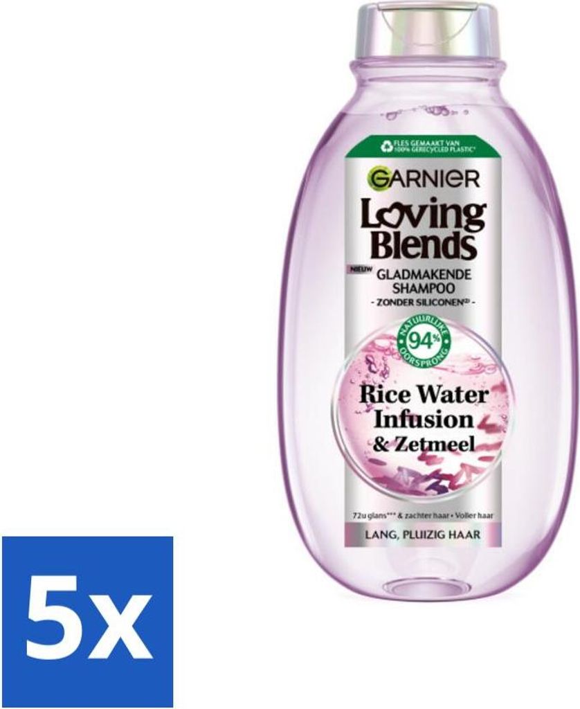 Garnier – Loving Blends – Shampoo – Reiswasser-Infusion – Glanz & Weichheit – Langes Haar – 300 ml - Vorteilspack - 5 Stücke