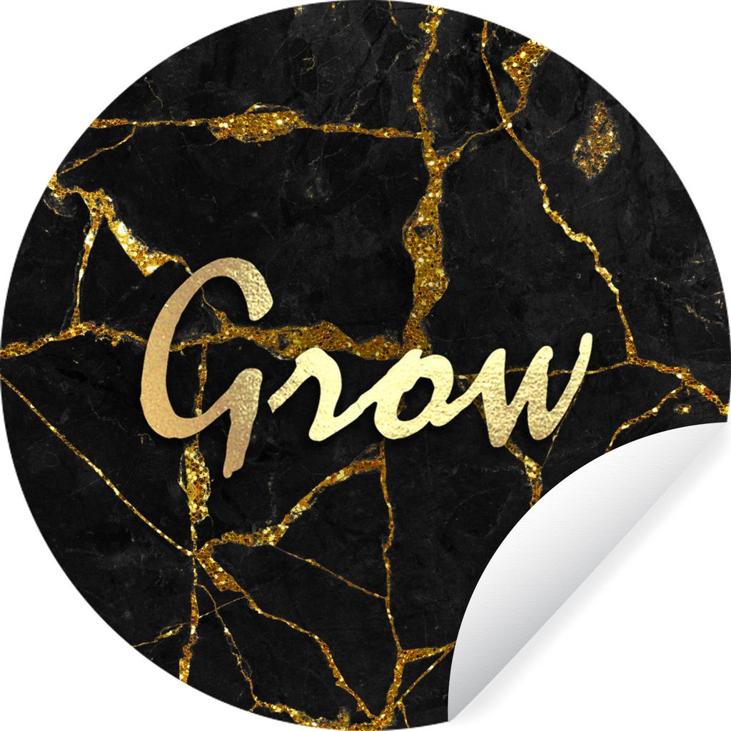 MuchoWow Runde Wandtattoo - Wandsticker Tapete Aufkleber Zitat - Wachstum - Gold - Marmor Ø 30 cm Selbstklebend und Repositionierbar - Wandaufkl...