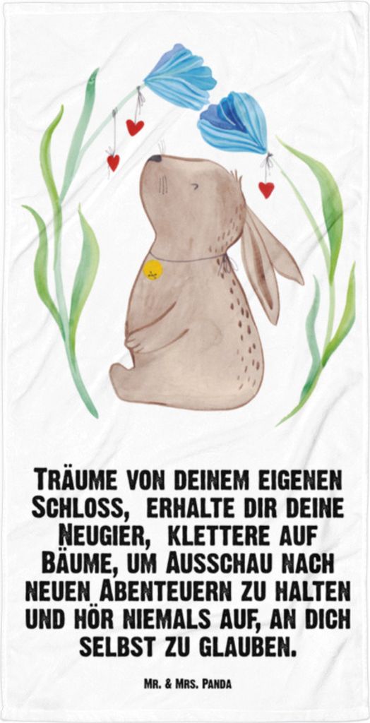 Mr. & Mrs. Panda Handtuch Hase Blume - Weiß - Geschenk, Geburtstag, Kaninchen, Geburt, Duschhandtuch, Ostern, Kindergeburtstag, Schwangerschaft, B...