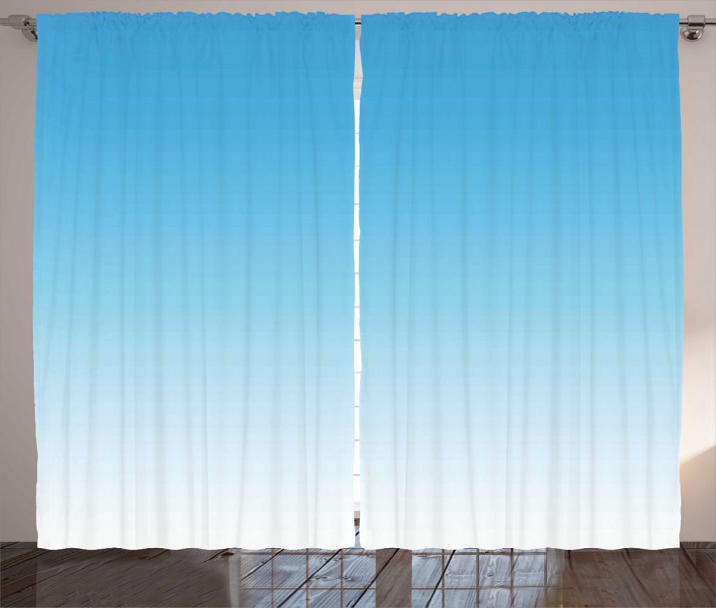 ABAKUHAUS Ombre Rustikaler Gardine, Frühlingslandschaft Drucken, Schlafzimmer Kräuselband Vorhang mit Schlaufen und Haken, 280 x 245 cm, Blau Weiss