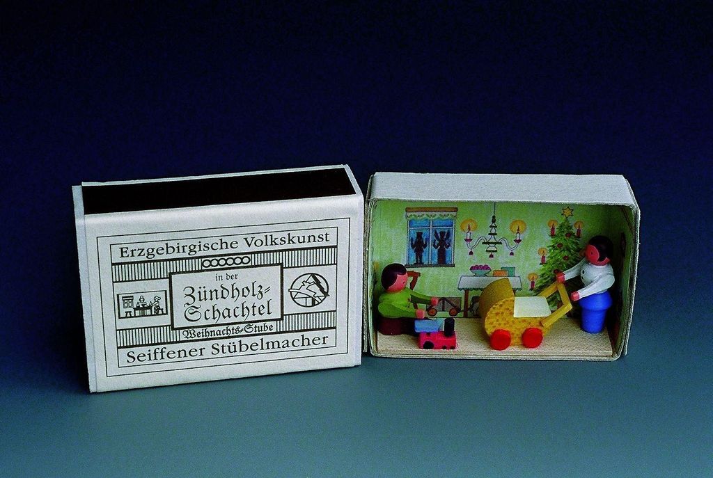 Miniaturzündholzschachtel Weihnachtsstube BxH 5x4 cm NEU