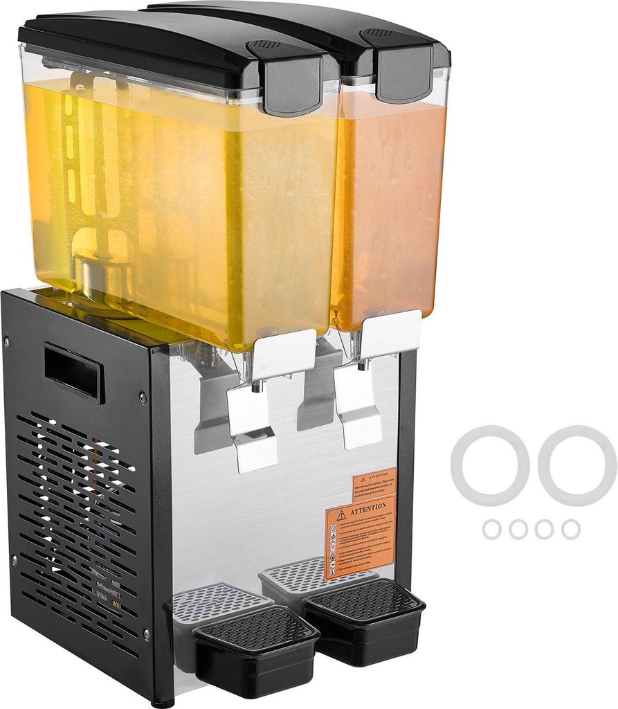 SucceBuy Getränkespender für den gewerblichen Gebrauch, 2 Tanks mit je 10 l, Saftspender, 270 W, Eistee-Getränkeautomat aus Edelstahl mit Kühlb...