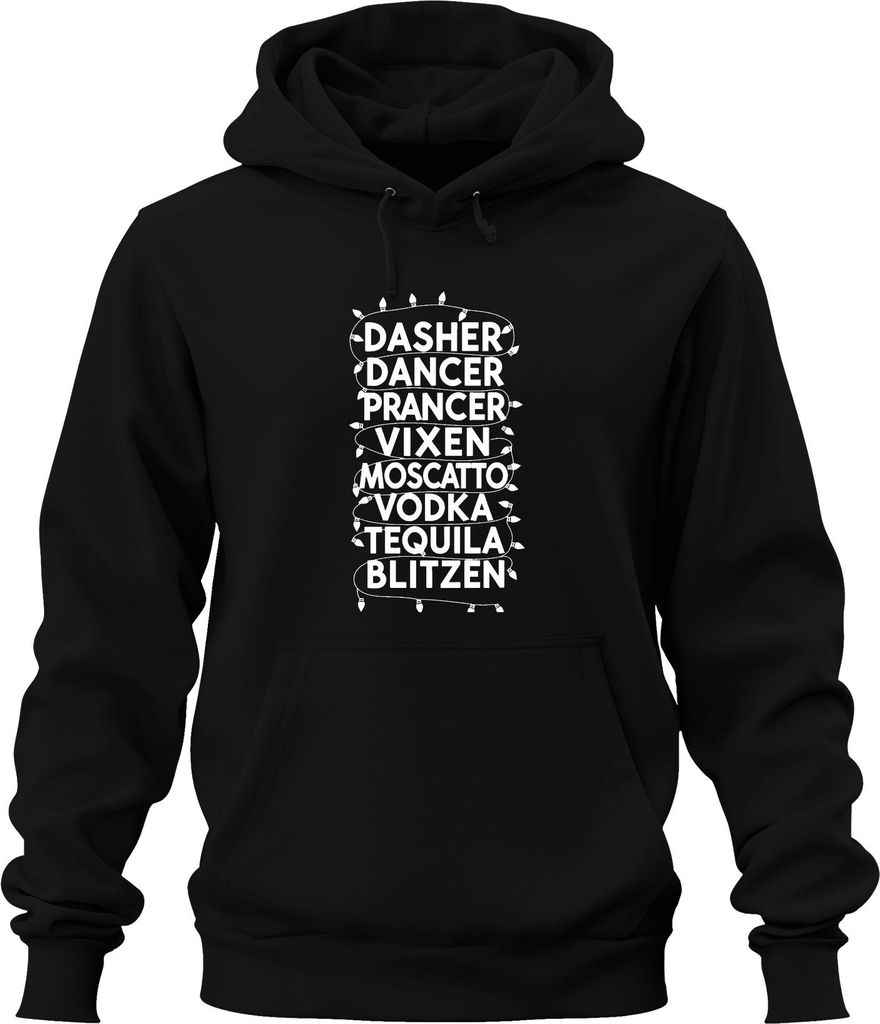 DASHER DANCER PRANCER VIXEN MOSCATTO Weihnachtsgeschenk lustig Uni Hoodie Kapuzenpullover, Schwarz, S