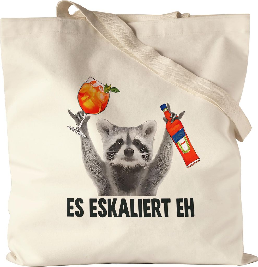 Es eskaliert eh Waschbär Tragetasche Lustige Party Tasche Aperol Spritz Geschenk WG Feier Festival Geburtstag Einkauf
