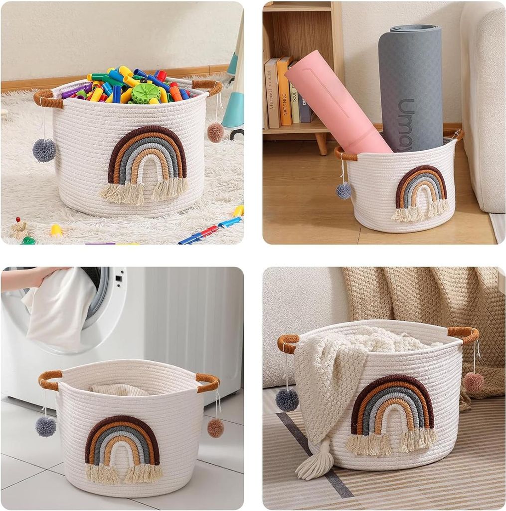Aufbewahrungskörbe für Kinder - Baumwollseilkorb mit 3D Regenbogen-Nachbildung