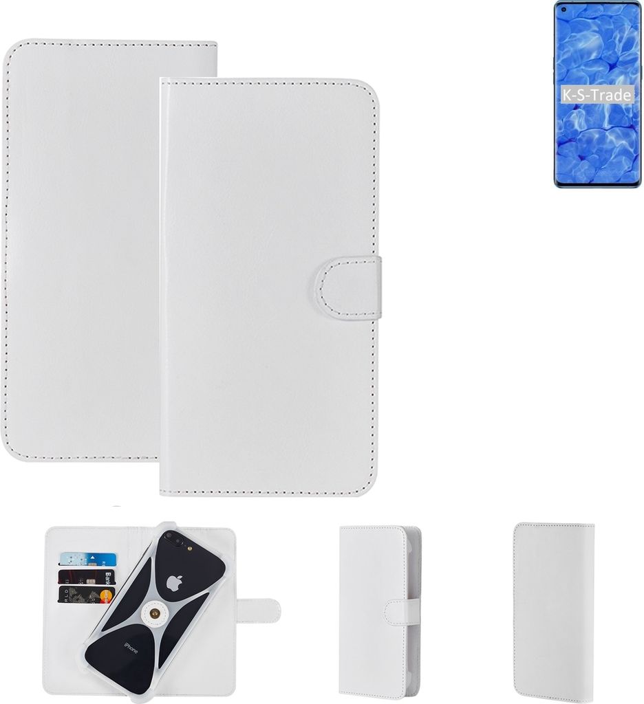 K-S-Trade Handy Hülle Schutz Hülle kompatibel mit Oppo Reno6 Pro 5G Cover Case Bookstyle Bumper weiß 1x