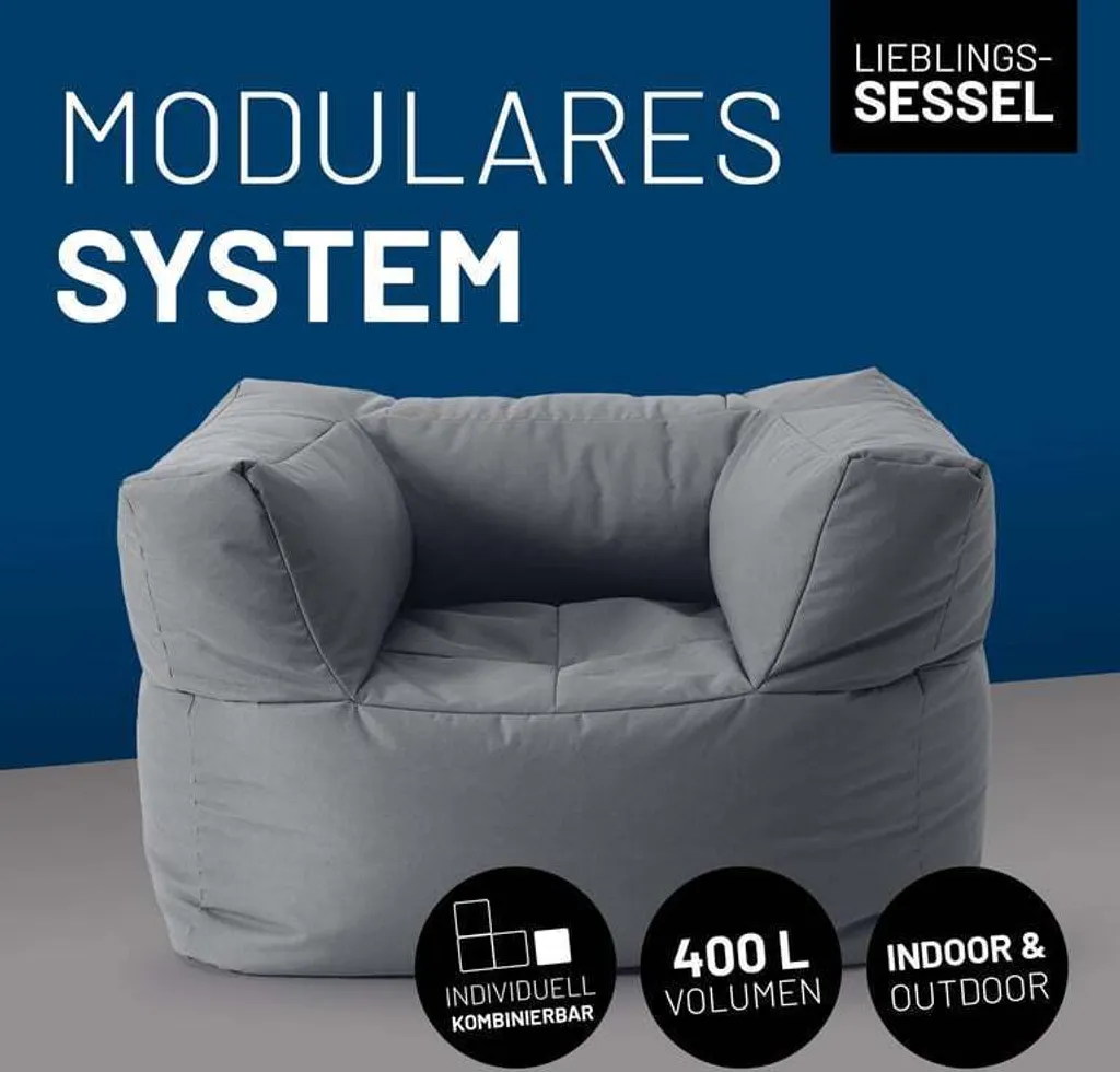 Pouf-Sofa 400 Litres Gris - Fauteuil Modulable à Haute Densité Lumaland - 2
