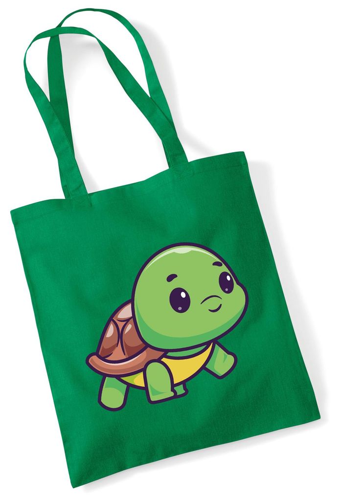 Huuraa Jutebeutel Baby Schildkröte Comic 10 Liter Kelly Green Baumwolle Tasche Geschenkidee