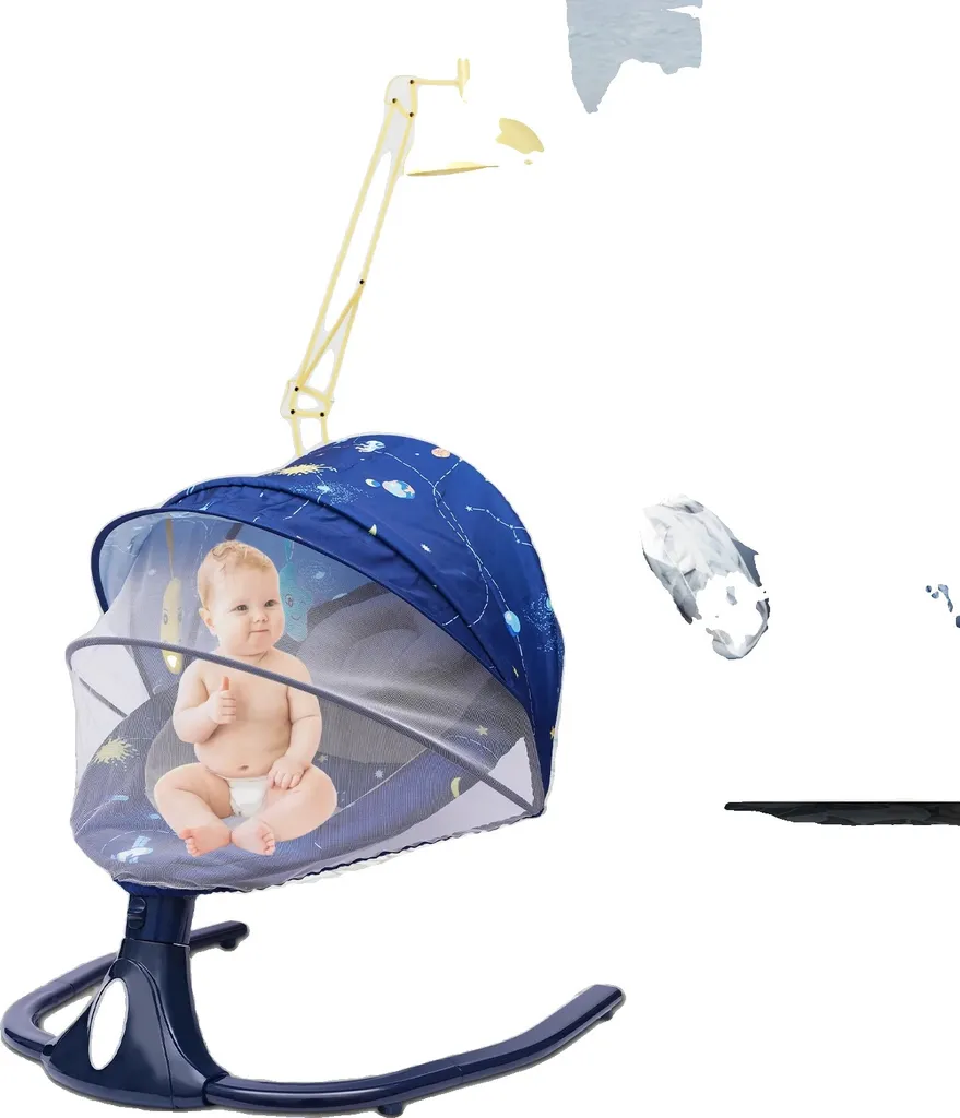 Balançoire électrique bébé bleue : solution anti-coliques et dodo