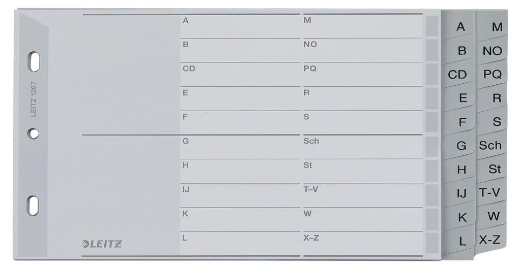 LEITZ Kunststoff Register A-Z A5 quer PP 20-teilig grau Produktbild 