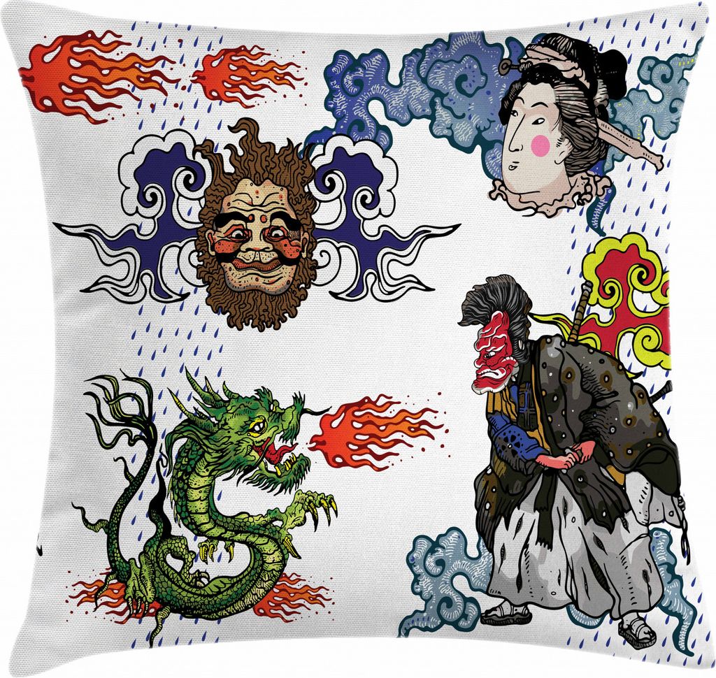 ABAKUHAUS japanisch Kissenbezug, Manga Stil Drache, Waschbar mit Reißverschluss Kissenhülle mit Farbfesten Klaren Farben Beidseitiger Druck, 40 x...