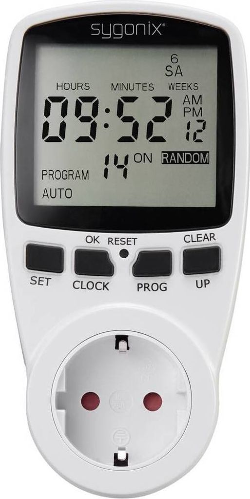 Sygonix 1625525 Steckdosen-Zeitschaltuhr digital Wochenprogramm 3680 W Timer-Funktion, START/STOPP-Funktion, Zufallsfun