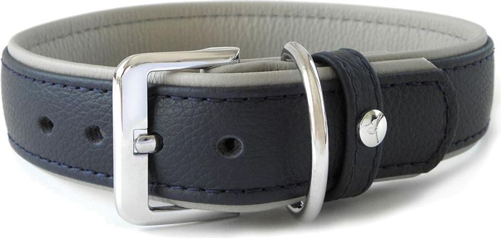 Das Lederband Hundehalsband Amsterdam navy/grey, Länge: 55 cm / Breite: 35 mm