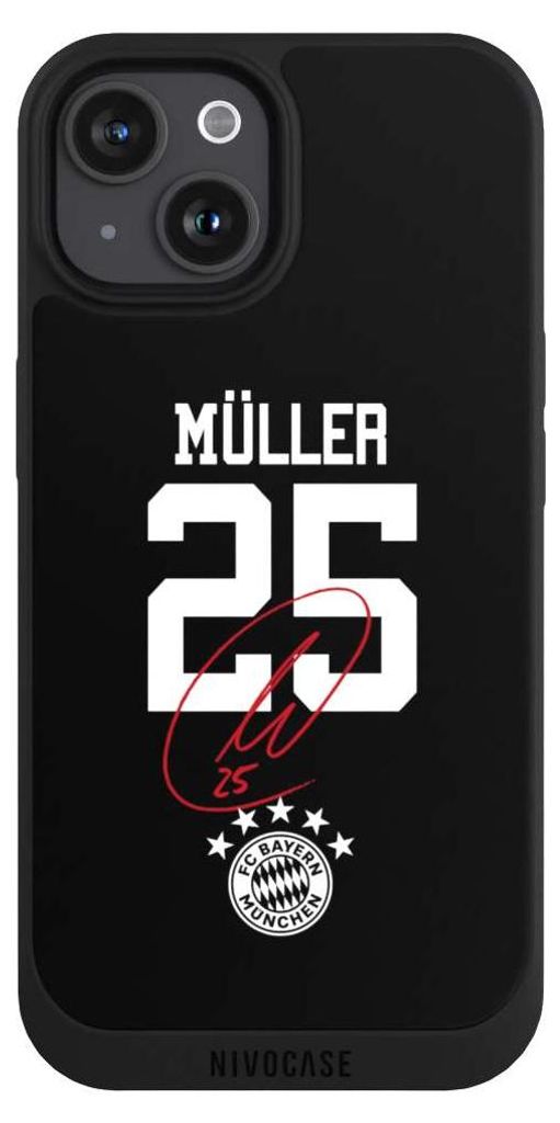 NIVOCASE Handyhülle für Apple iPhone 15 Hülle NIVOpure Case Schwarz FC Bayern München FCB Thomas Müller