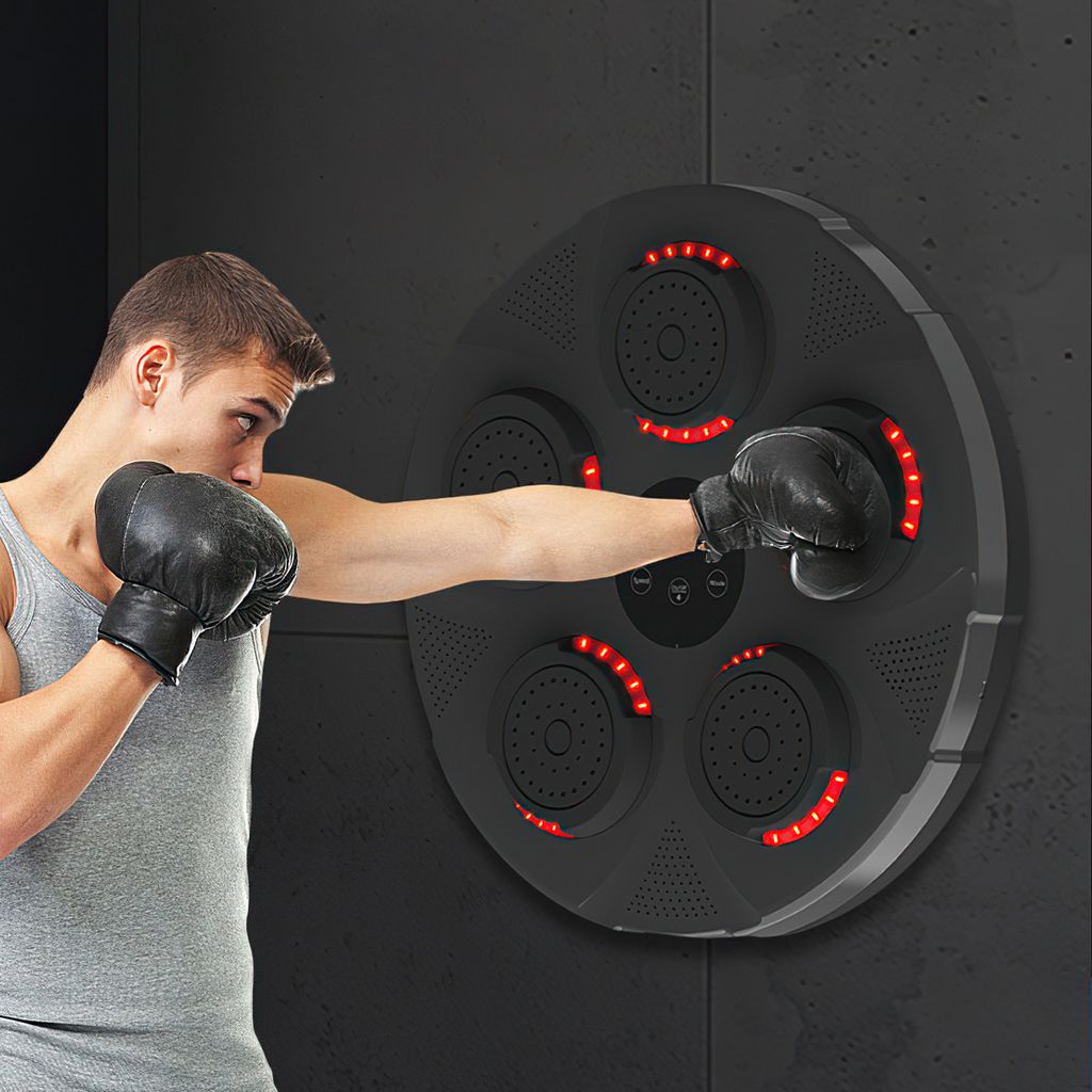 Intelligente Boxmaschine,Hängend Montierte Musikboxgeräte,Boxziel mit Boxhandschuhen,Bluetooth-Verbindung, Licht,Ø43cm,Pelzamateur, Training,Box...