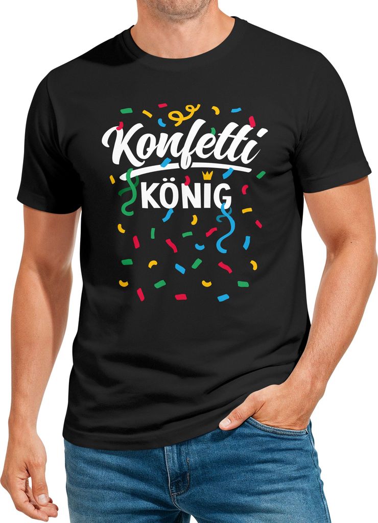 Herren T-Shirt Konfettikönig Fasching Karneval Kostüm-Ersatz Verkleidung Last Minute Faschingskostüme Männer Funshirt Moonworks