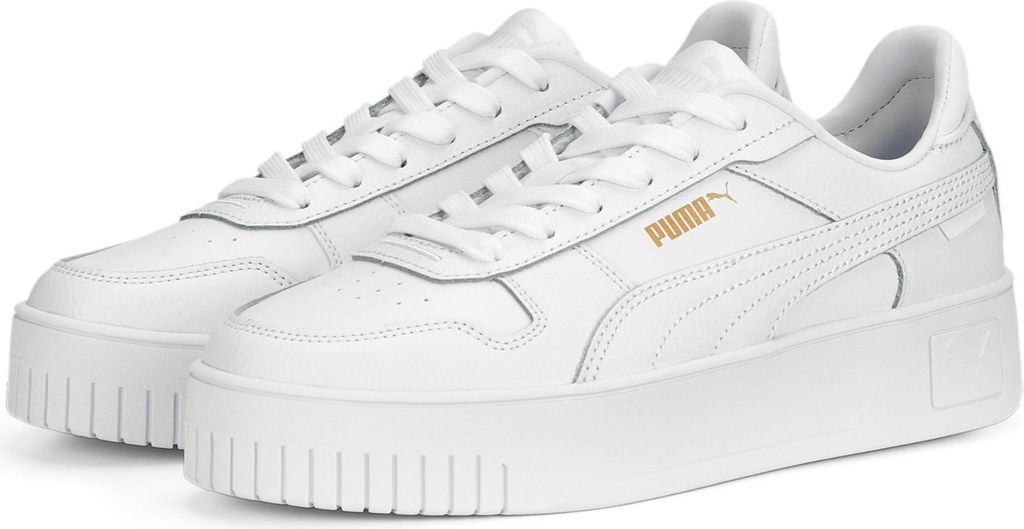 PUMA Damen Sneaker Plateauschuh Halbschuh Turnschuh Freizeitschuh Carina Street, Farbe:Weiß, Schuhgröße:EUR 42, Artikel:-01 white / white / gold