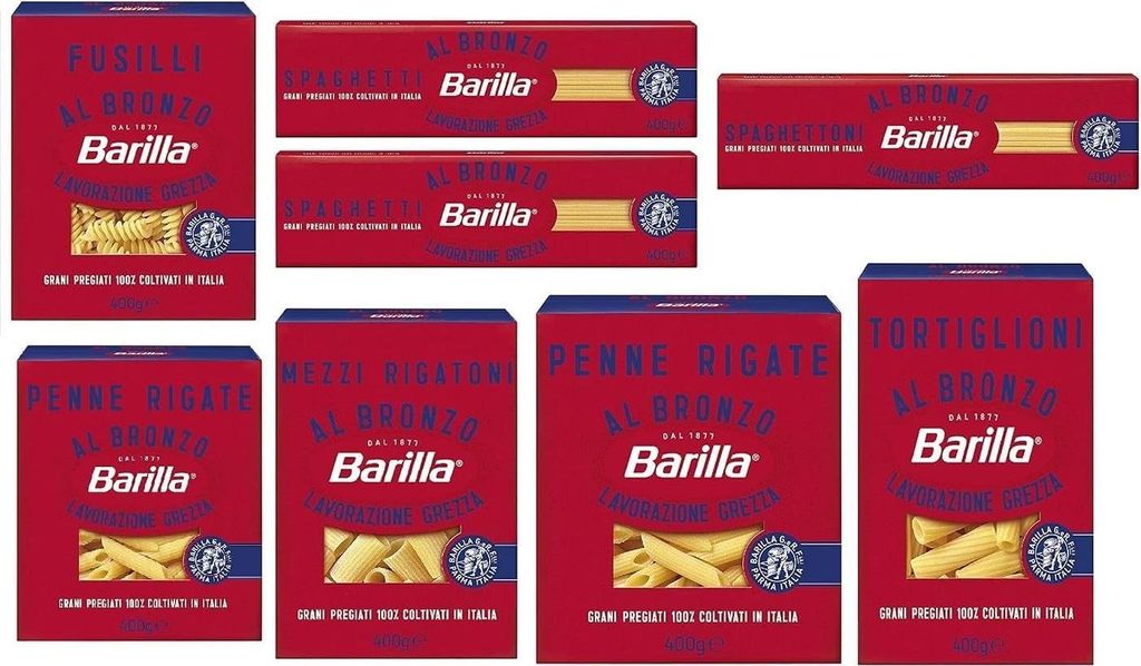 Testpaket Barilla Pasta al Bronzo Bronze Gezogene nudeln Pasta 8x 400g Rohe Verarbeitungsmethode