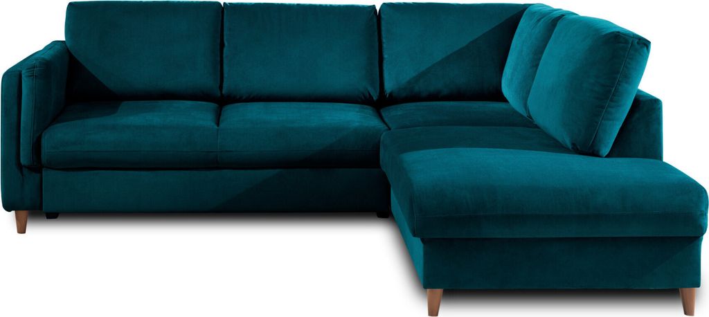 Lisa Design Brooke, Ecksofa rechts, mit Schlaffunktion, 5-Sitzer, aus Samt , Entenblau