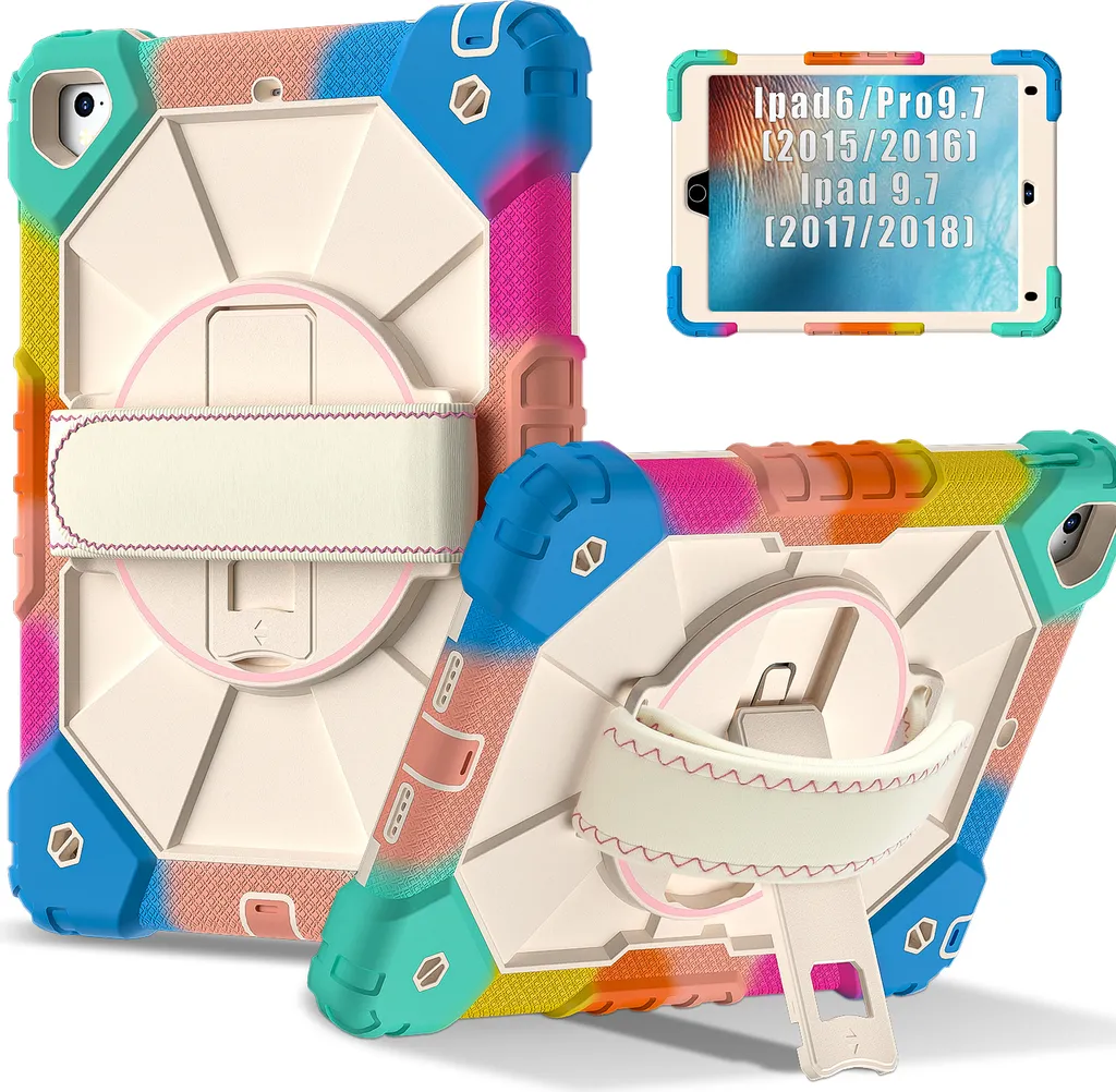 Housse iPad 9,7 6ème Génération avec Support Pivotant et Sangle Rose