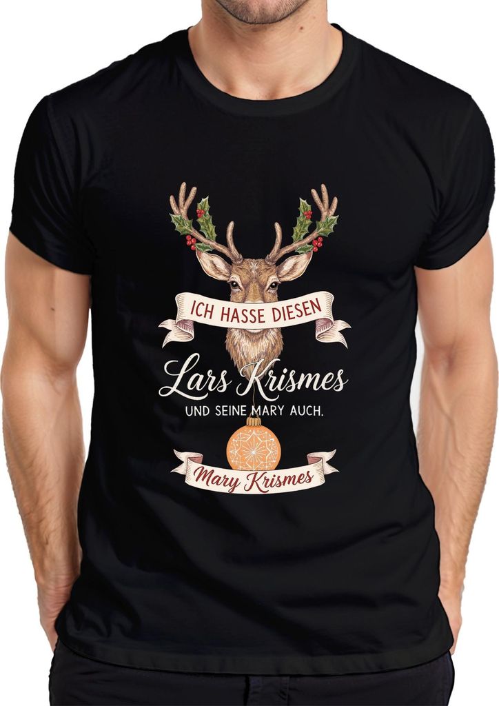 Ich hasse diesen Lars Krismes und Mary Weihnachten lustig Hirsch Herren T-Shirt, Schwarz, XXL