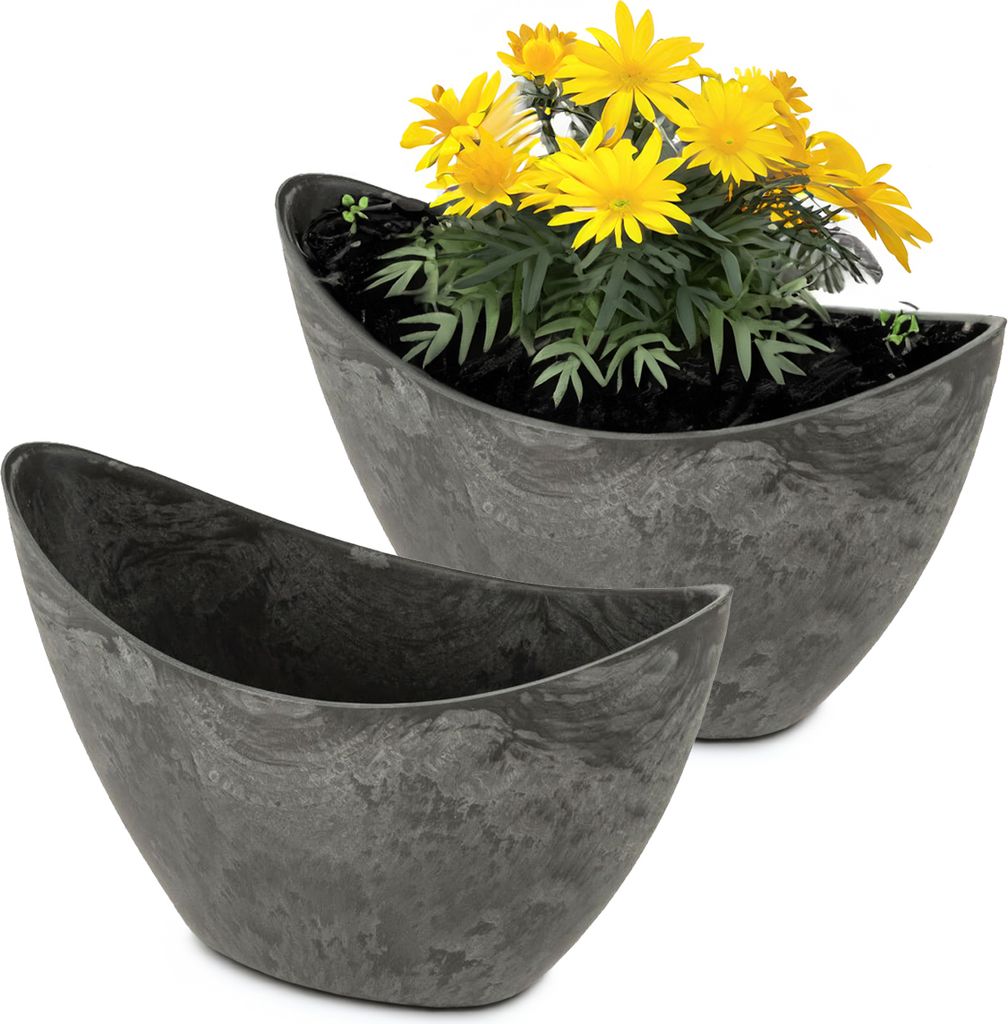 Hohe Pflanzschalen oval 2x 24 cm für draussen schwarz Produktbild 