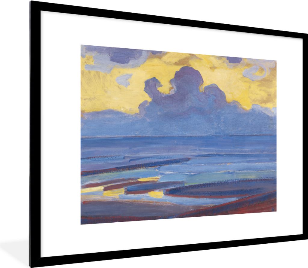 MuchoWow MuchoWow Gerahmtes Poster Am Meer - Piet Mondrian 80x60 cm - Poster mit zchwarzem Bilderrahmen - Schlafzimmer-Dekorationen - Fotoposter
