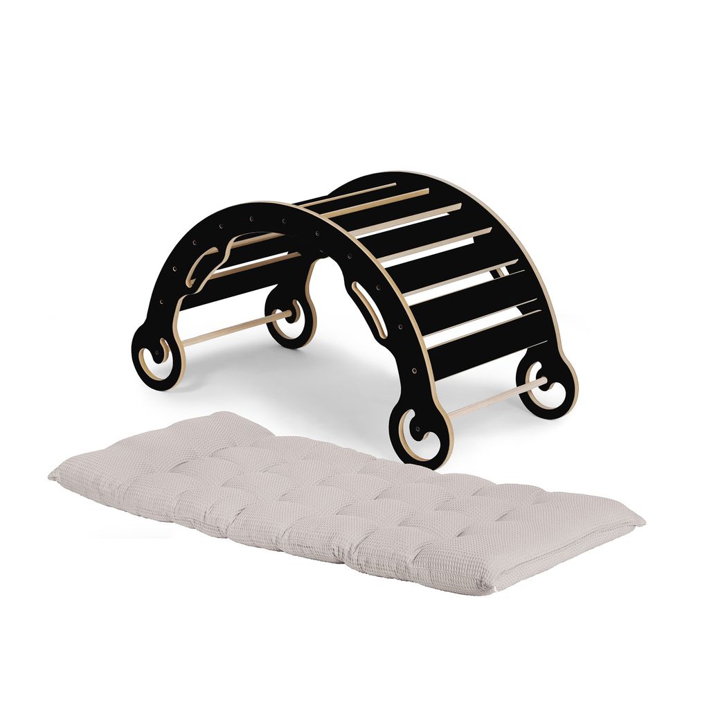 Leo Kletterbogen mit Kissen für Kinder Klettergerüst Indoor MDF Schwarz, Hellgrau