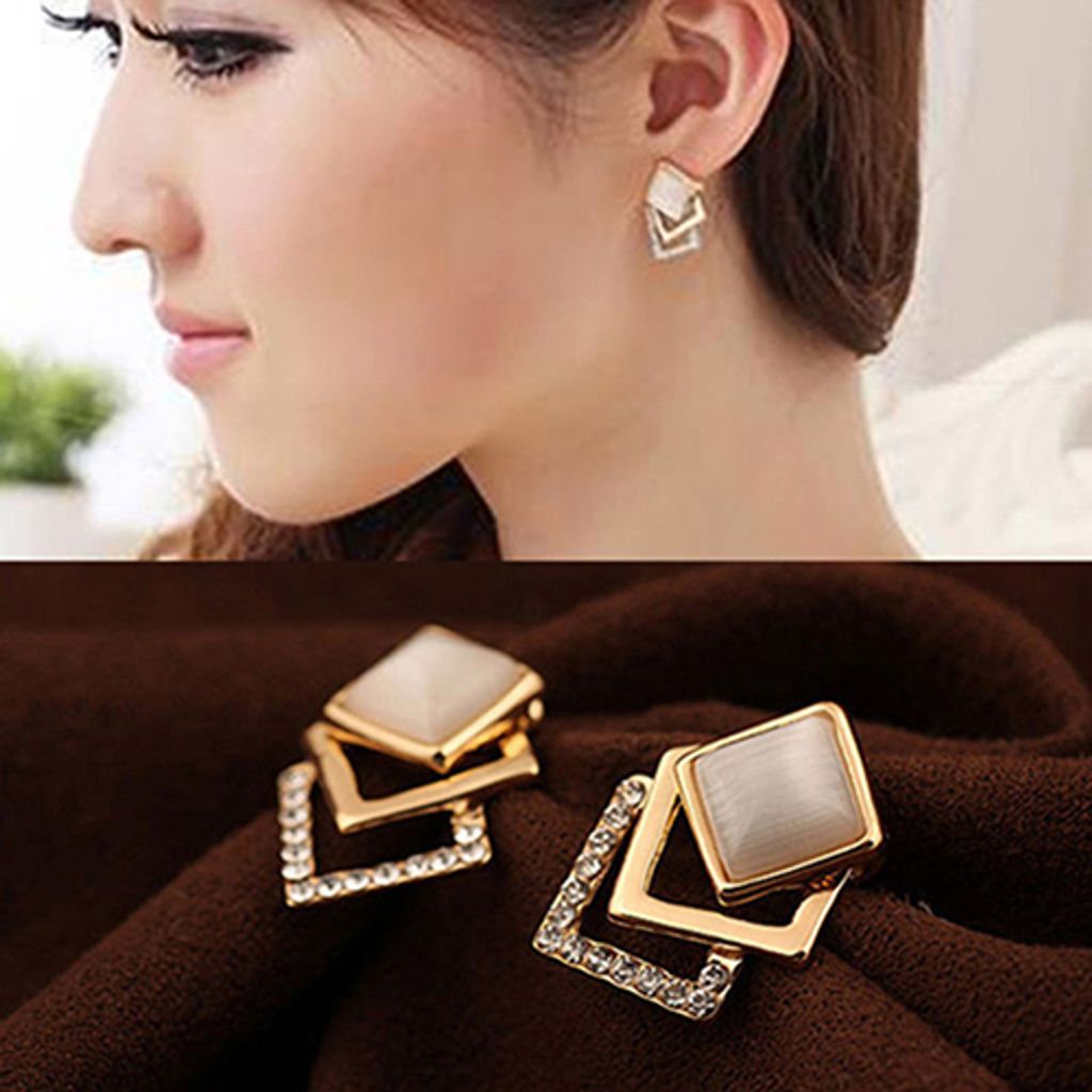 1 Paar Damen-Ohrringe, modisch, elegant, hohl, quadratisch, Schmuck, goldener Ton