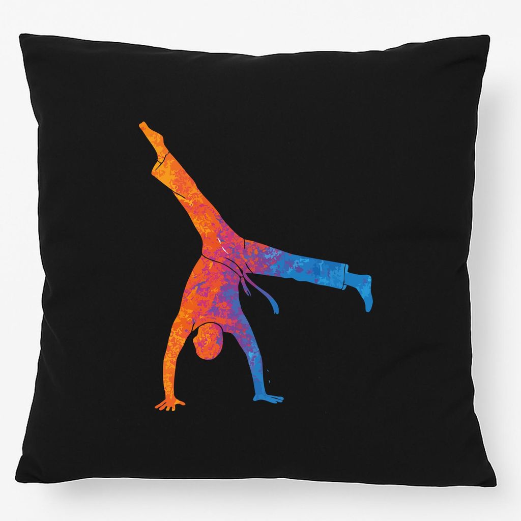 Huuraa Kissen Capoeira bunte Silhouette 40x40cm mit Füllung Black Baumwolle Dekokissen Geschenkidee