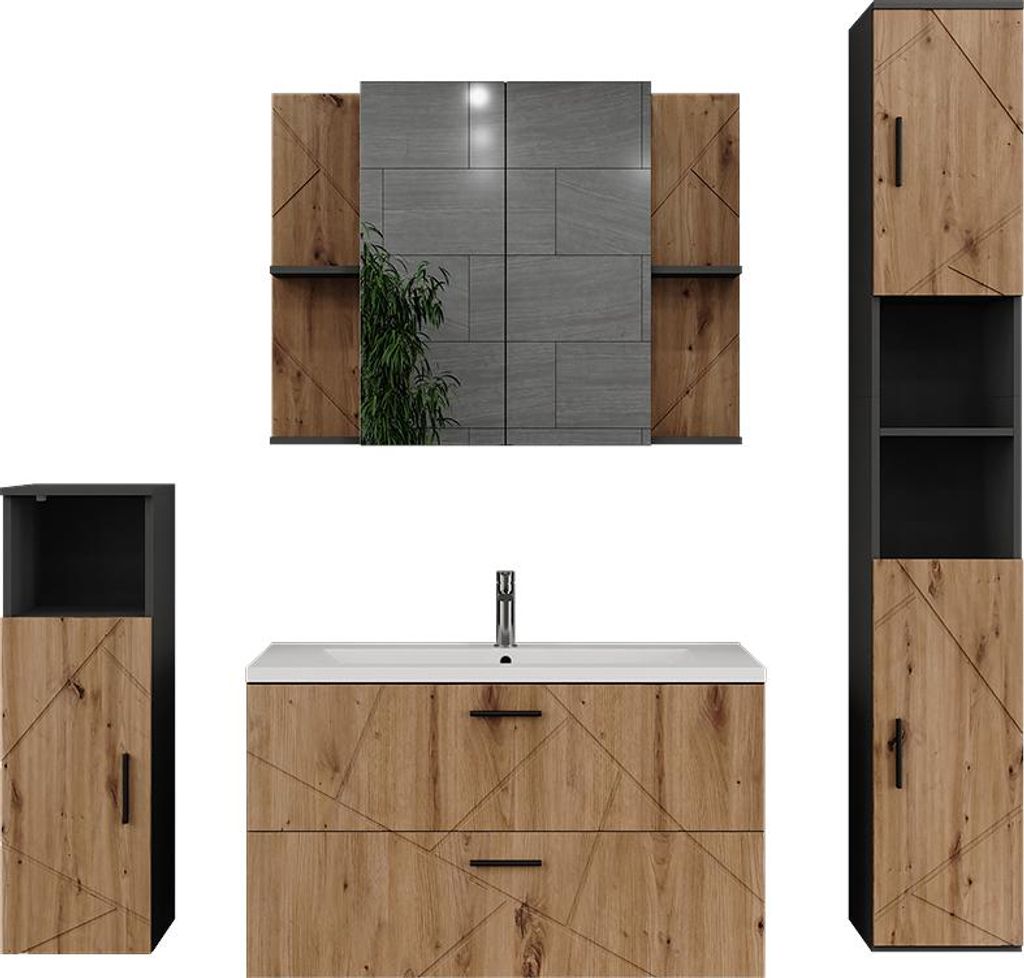 Badmöbel-Set Vicco Irma Anthrazit/Goldkraft Eiche 5 Teile, Produktbild 