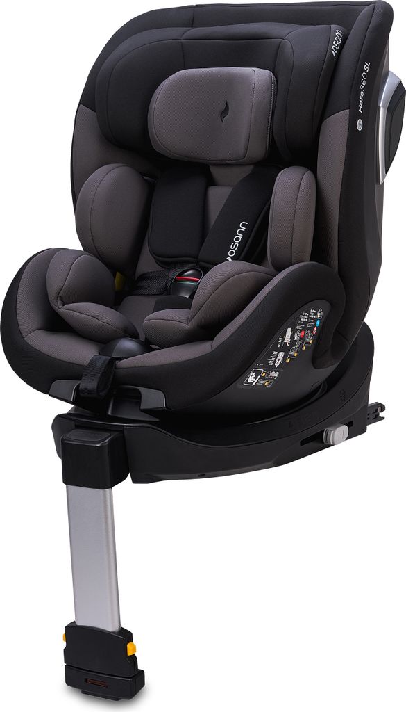 Hero360 SL i-Size, drehbarer Kindersitz mit Isofix und Standfuß (40-105 cm) - Twill Black