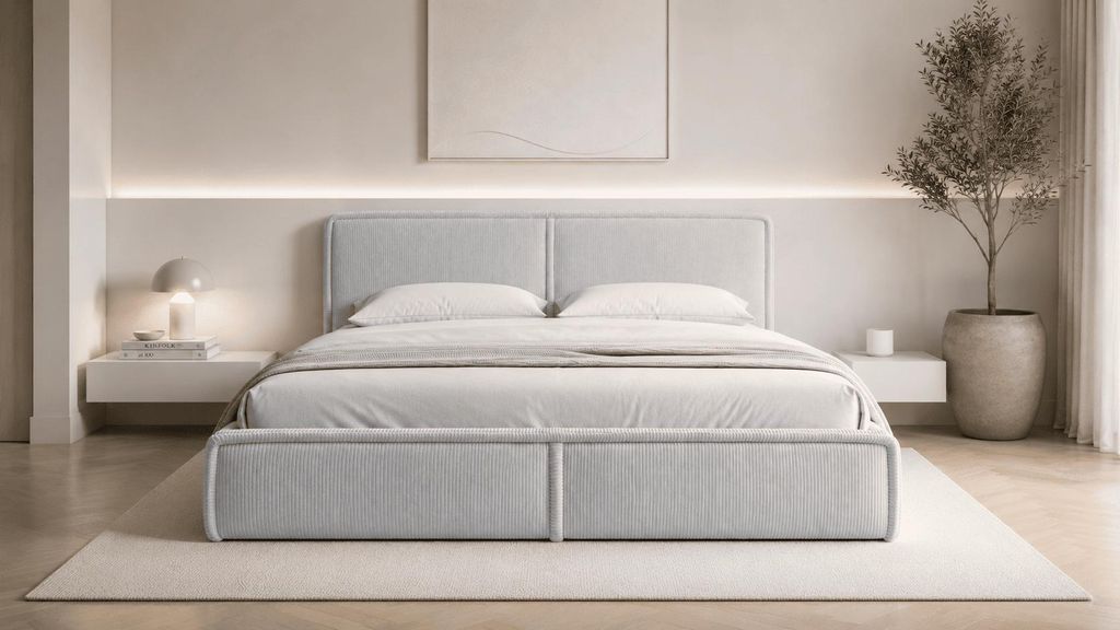 MOEBLO Polsterbett Bett 04 – Doppelbett mit Cord Bezug, Produktbild 