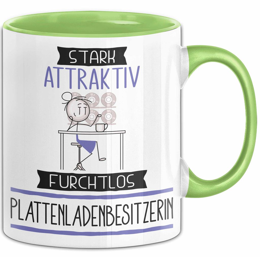 Plattenladenbesitzerin Tasse Geschenk Becher Stark Attraktiv Furchtlos Plattenladenbesitzerin Lustige Geschenkidee (Grün)