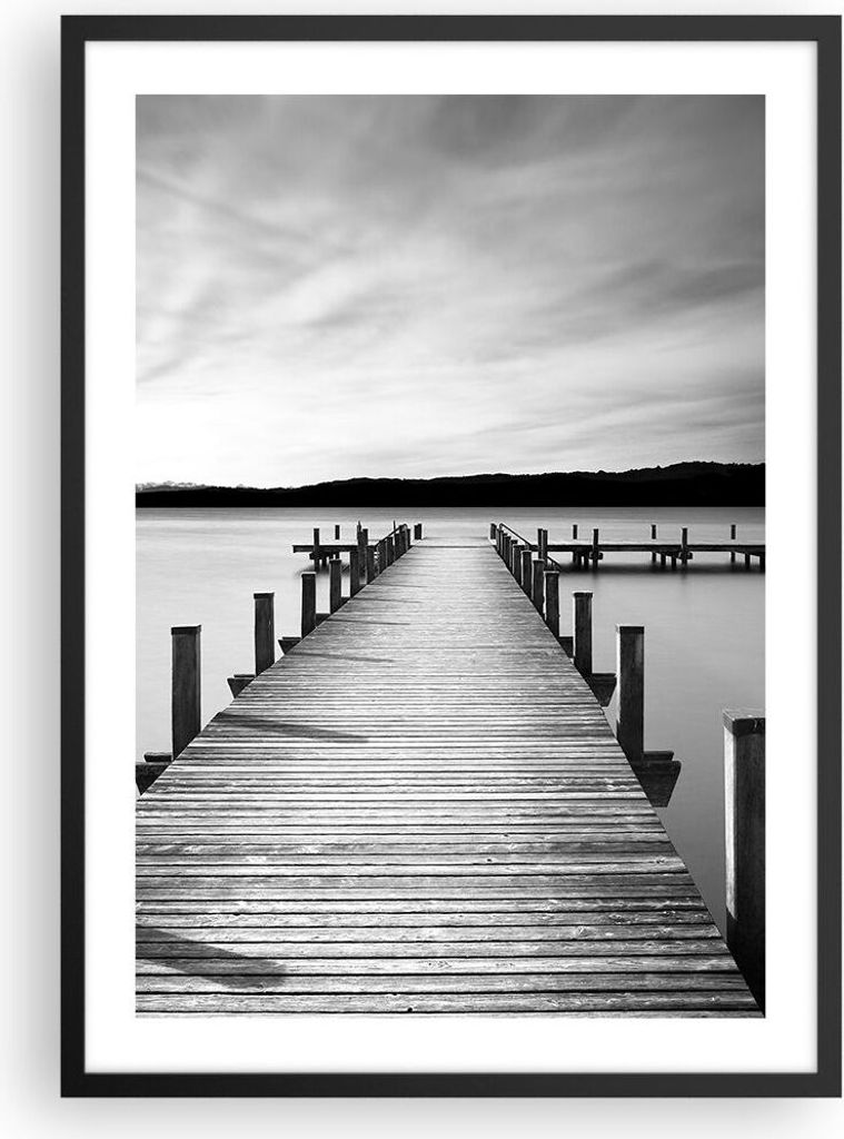 Gerahmtes Poster - Schwarzer Rahmen - Brücke Frieden Wasser - 50x70 cm - Wand Bild - Wanddeko - Wandbilder - Kunstposter - Wandposter - Bilderrahm...