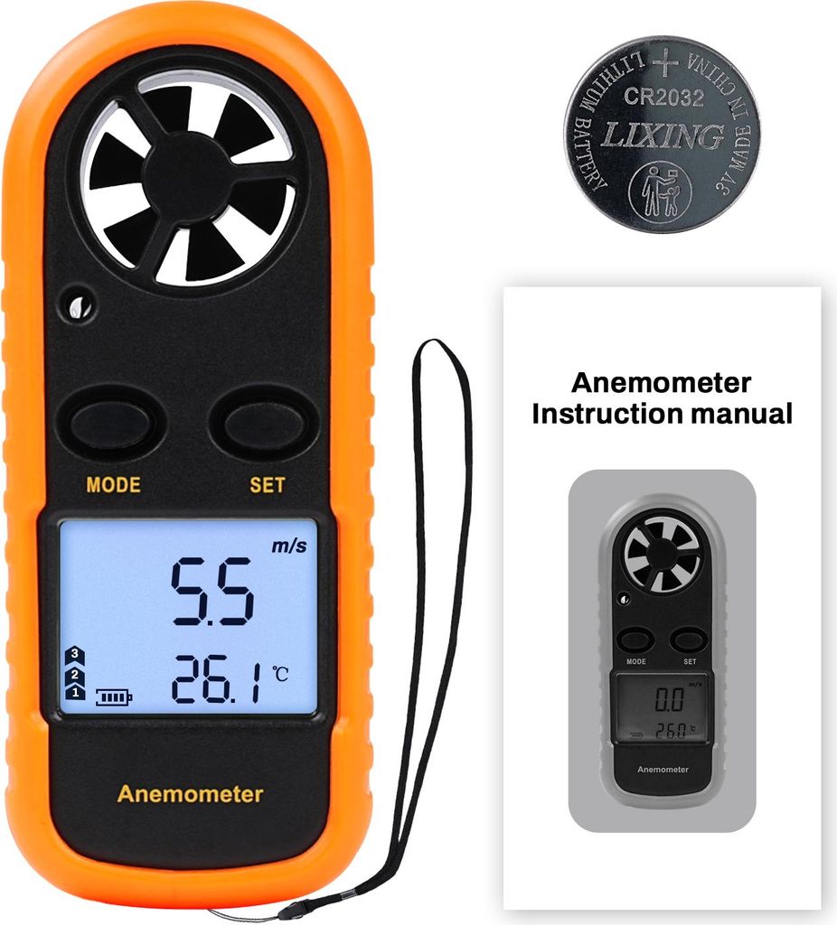 GM816 Digitales Anemometer – Tragbarer Handwindmesser mit Thermometer, 0-30 m/s Windgeschwindigkeit