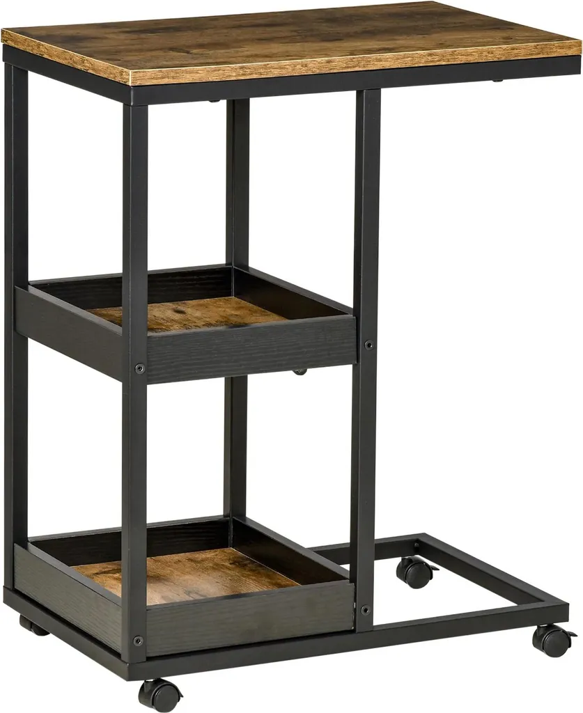 Bout de canapé mobile en forme de C marron foncé pour salon et bureau