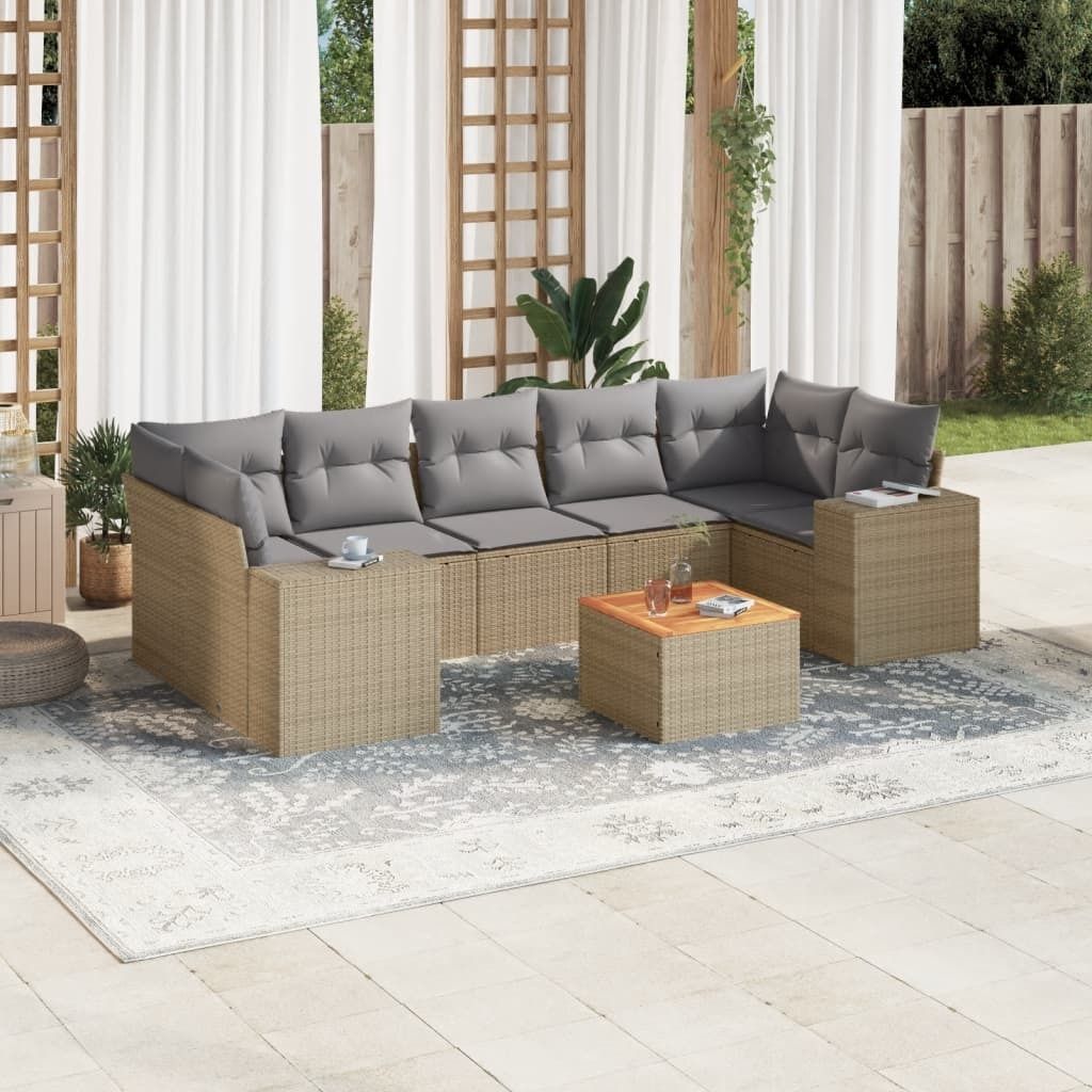 Möbel 8-tlg. Garten-Sofagarnitur mit Kissen Beige Poly Rattan 2024