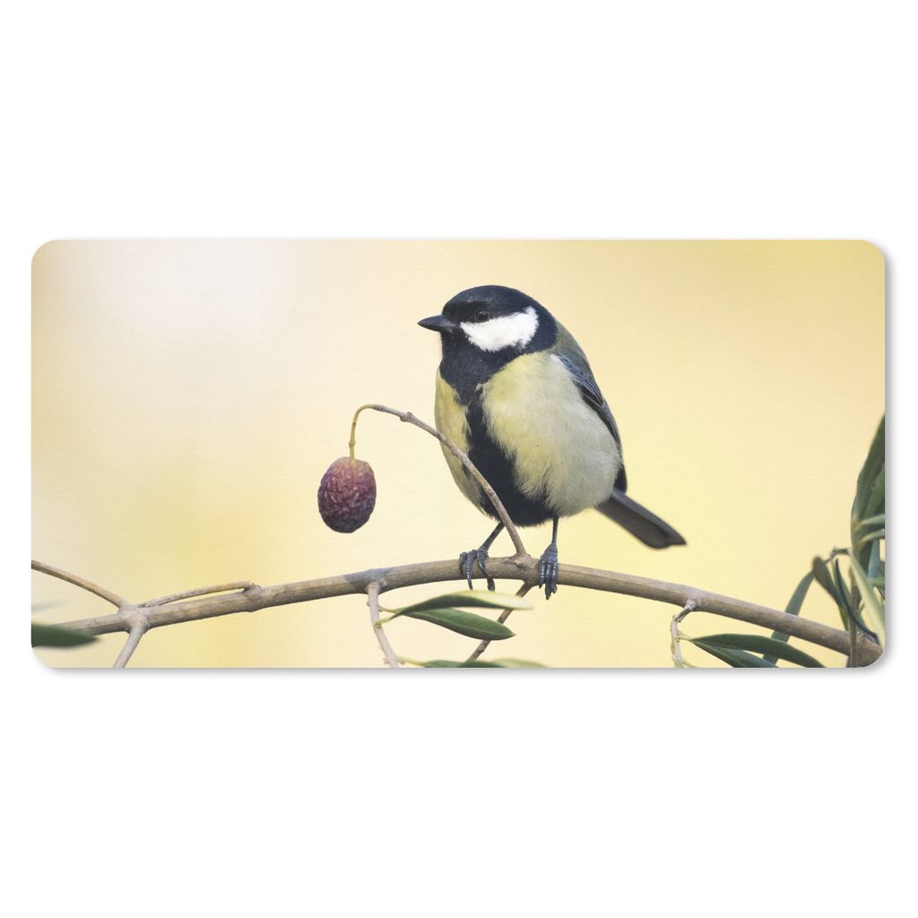 MuchoWow Schreibtischunterlage Vogel auf einem Zweig mit einer Beere 80x40 cm - XXL Mauspad - Gaming Mauspad